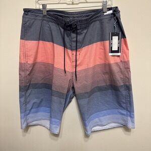Roundtree & Yorke Board Shorts Men's Sz 38 Gray Striped Drawstring Swimsuit NWT